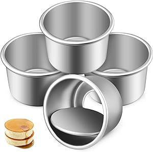 BESTonZON Small Cake Pan 4pcs 2 Inch Mini Round Cake Mold for Baking Nonstick Aluminum Smash Cake Pans for Cupcake Brownies Souffle Pie Muffins Cheesecake